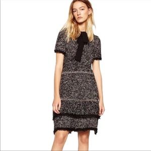 ZARA Knit Short Sleeve Tweed Frill Dress With Neck Bow Size S Small